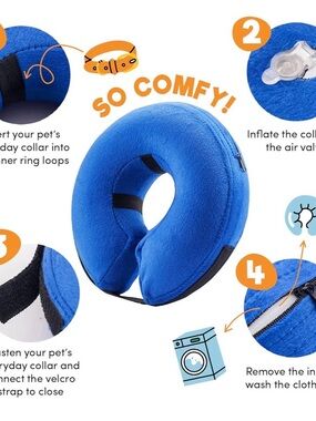 Inflatable Blue Dog Cat Soft Cone Collar Neck Recovery Donut Medium M+ NEW